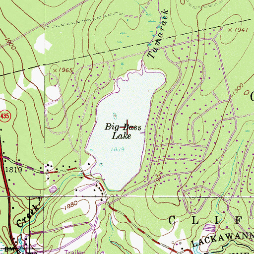 Topographic Map of Big Bass Lake, PA