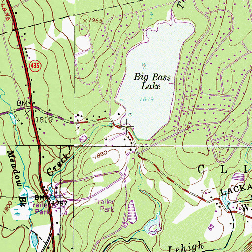 Topographic Map of Big Bass Lake Dam, PA
