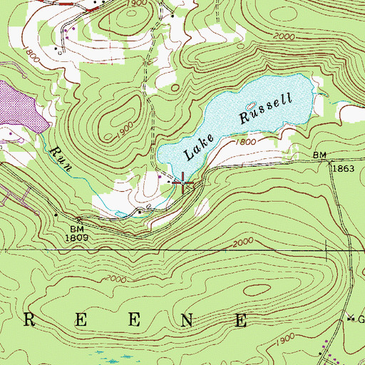 Topographic Map of Lake Russell Dam, PA