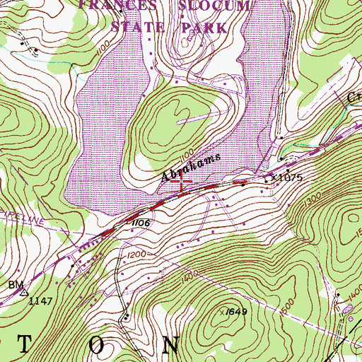 Topographic Map of Frances Slocum Lake, PA