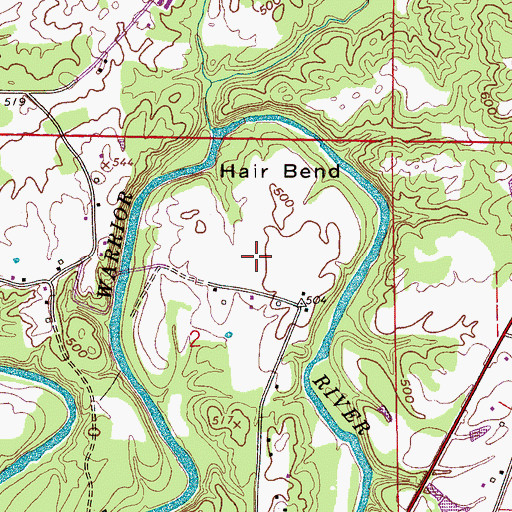 Topographic Map of Hair Bend, AL