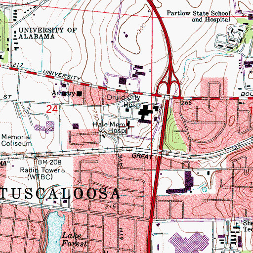 Topographic Map of Hale Memorial Hospital (historical), AL