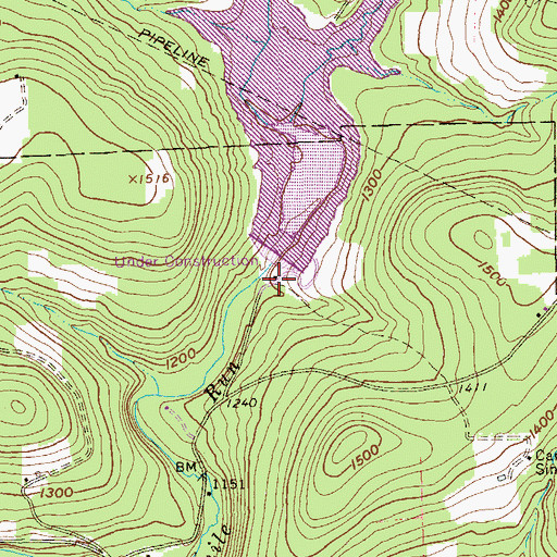 Topographic Map of Two Mile Run Reservoir, PA