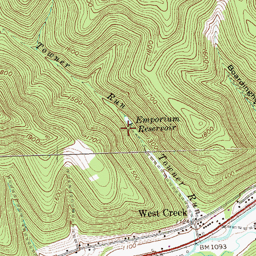 Topographic Map of Emporium Reservoir Dam, PA