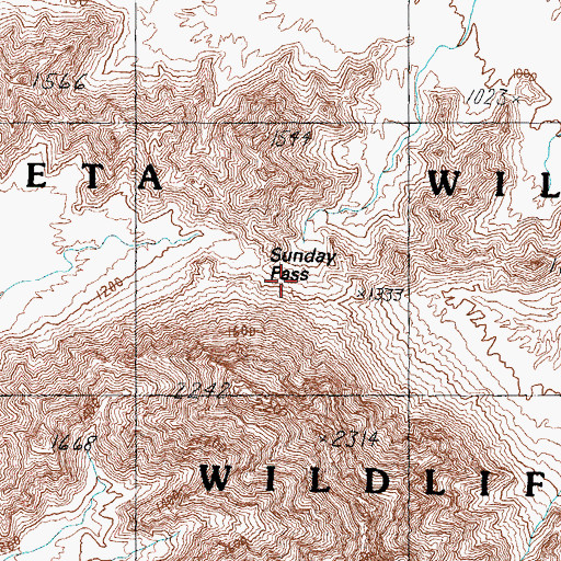 Topographic Map of Sunday Pass, AZ