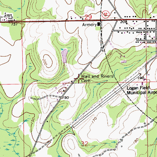 Topographic Map of Hall and Rivers Cemetery, AL
