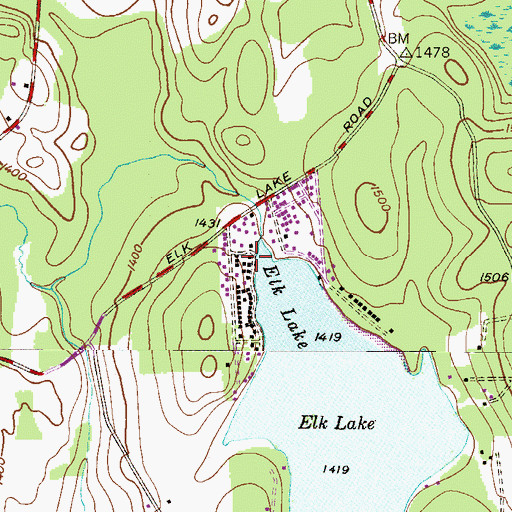 Topographic Map of Elk Lake Dam, PA