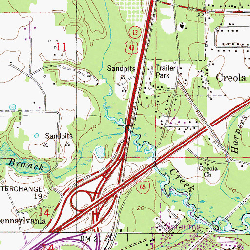 Topographic Map of Hall Branch, AL