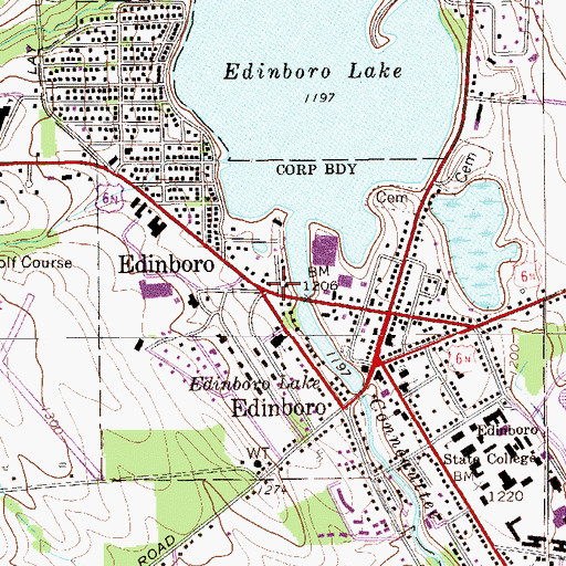 Topographic Map of Edinboro Lake Dam, PA