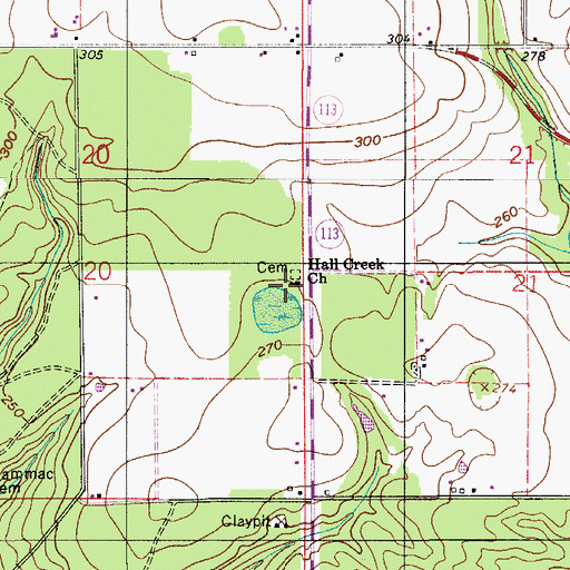 Topographic Map of Halls Creek Baptist Church, AL