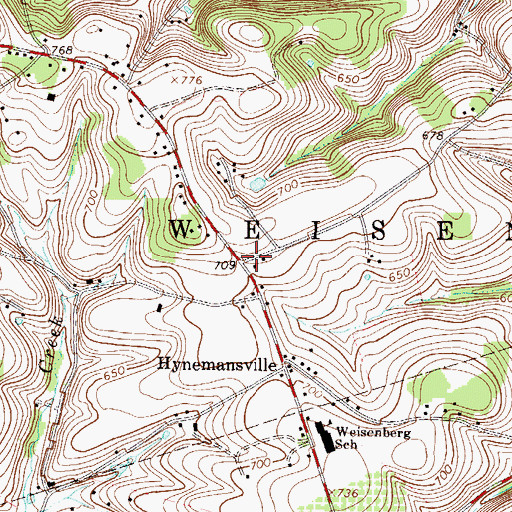Topographic Map of Hynemansville School (historical), PA