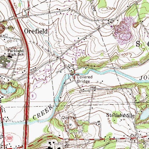 Topographic Map of Wehr Covered Bridge, PA