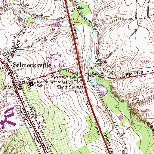 Topographic Map of Sand Springs, PA