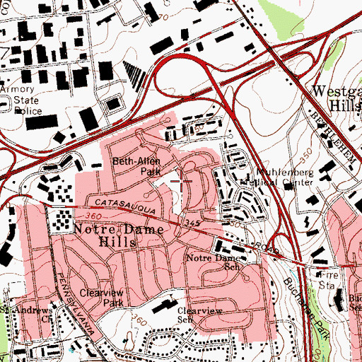 Topographic Map of Beth-Allen Park, PA