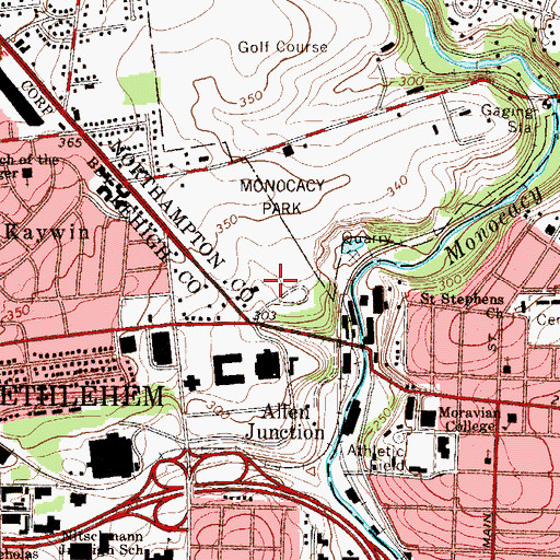 Topographic Map of Monocacy Park, PA