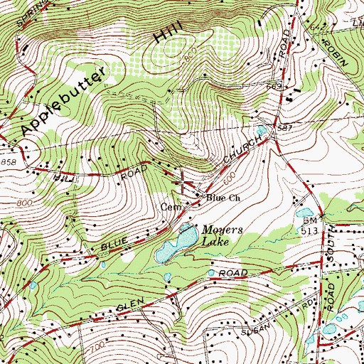 Topographic Map of Blue School (historical), PA
