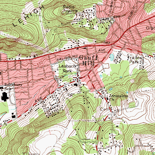 Topographic Map of Washington School (historical), PA