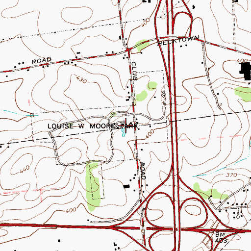 Topographic Map of Louise W Moore Park, PA