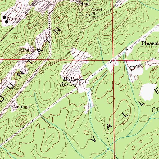 Topographic Map of Halls Spring, AL