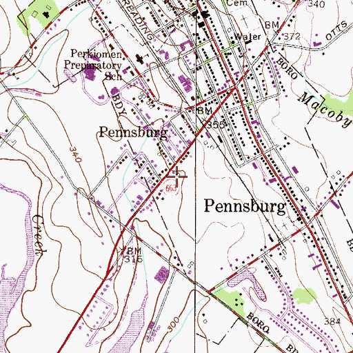 Topographic Map of Pennsburg Square, PA