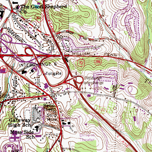 Topographic Map of Pennsylvania Turnpike Interchange 6, PA