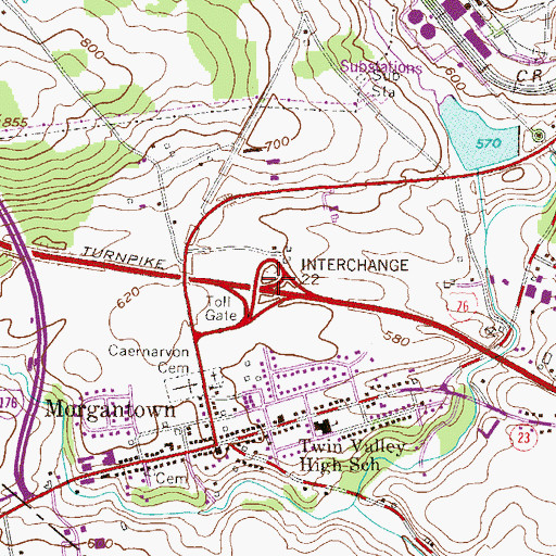 Topographic Map of Pennsylvania Turnpike Interchange 22, PA