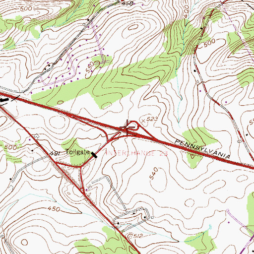 Topographic Map of Pennsylvania Turnpike Interchange 23, PA