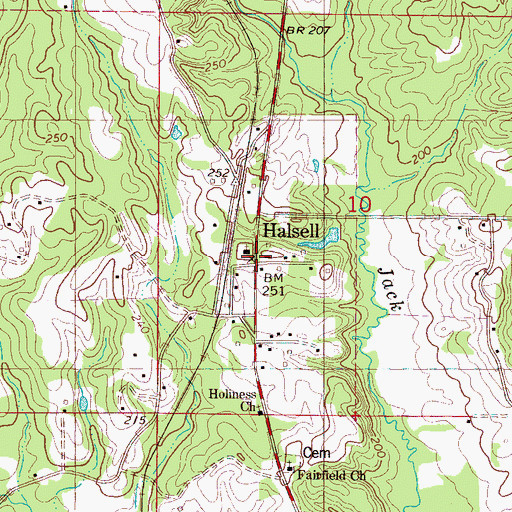 Topographic Map of Halsell, AL