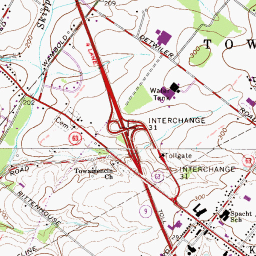 Topographic Map of Pennsylvania Turnpike Interchange 31, PA