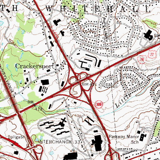 Topographic Map of Pennsylvania Turnpike Interchange 33, PA