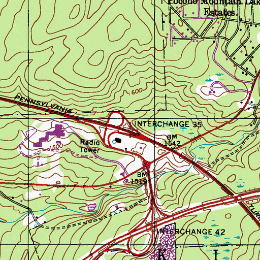 Topographic Map of Pennsylvania Turnpike Interchange 35, PA