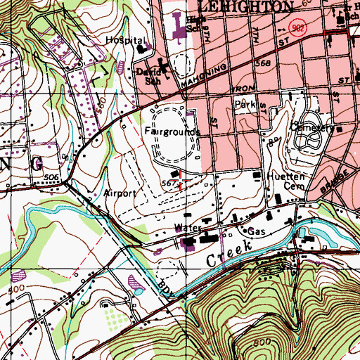 Topographic Map of Lehighton Airport (historical), PA