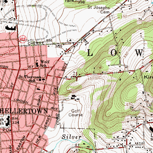 Topographic Map of Hellertown Church, PA