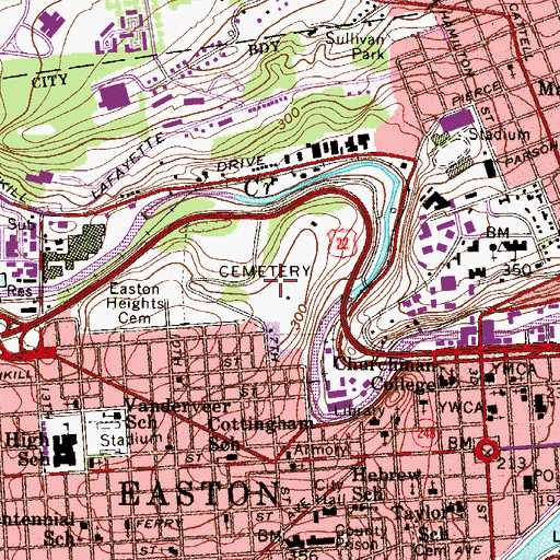 Topographic Map of Easton Cemetery, PA