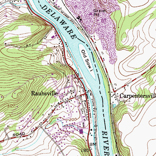 Topographic Map of Raubsville Church, PA