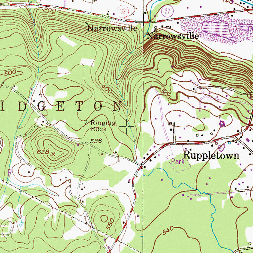 Topographic Map of Ringing Rocks County Park, PA