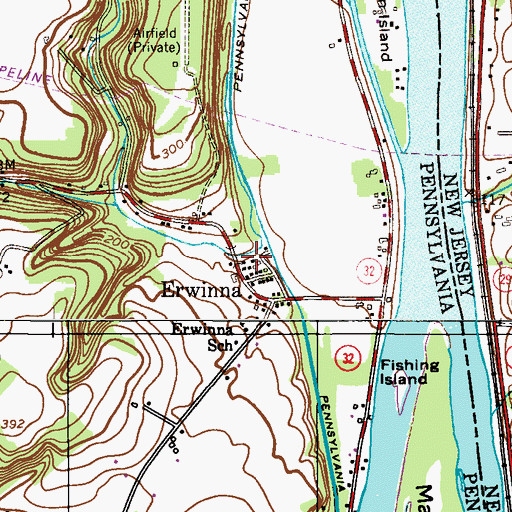 Topographic Map of Erwinna Covered Bridge, PA