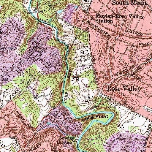 Topographic Map of Rose Valley School, PA