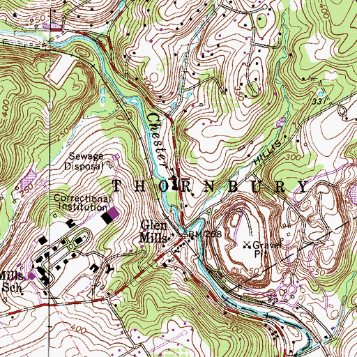 Topographic Map of Glen Mills School, PA