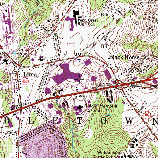 Topographic Map of Granite Run Mall, PA