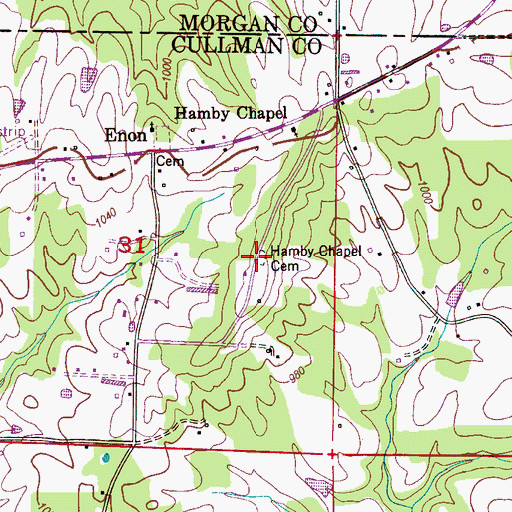 Topographic Map of Hamby Chapel Cemetery, AL