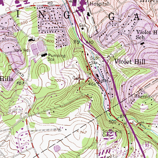 Topographic Map of Saint Mary's Catholic Cemetery, PA