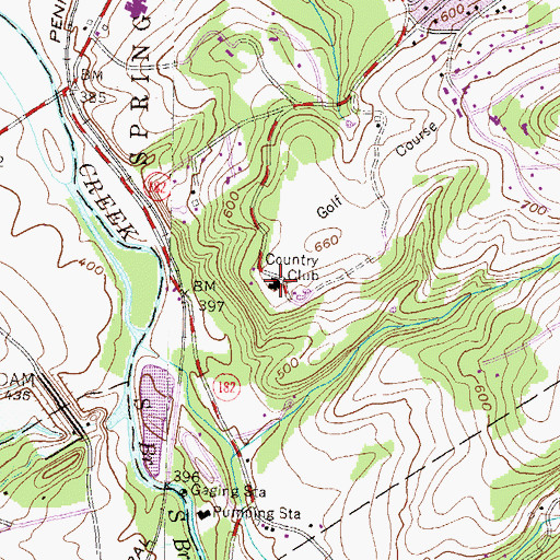 Topographic Map of Country Club of York, PA