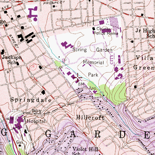 Topographic Map of Memorial Park Shopping Center, PA