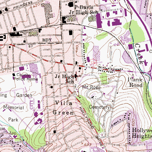 Topographic Map of Mount Rose Junior High School (historical), PA