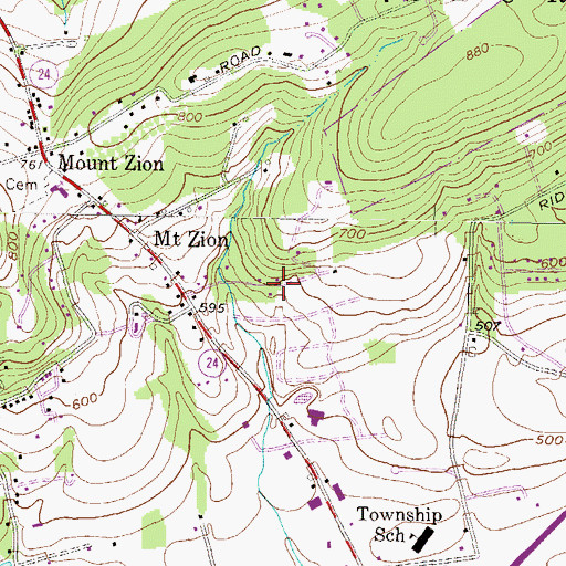 Topographic Map of Barwood, PA