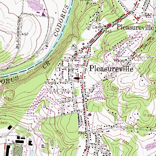 Topographic Map of Pleasureville Elementary School (historical), PA