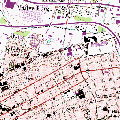 Topographic Map of Roosevelt Elementary School (historical), PA