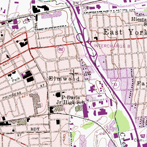 Topographic Map of Mount Rose Center Elementary School (historical), PA
