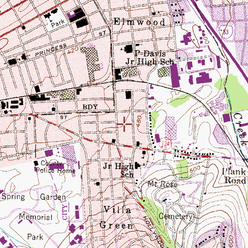 Topographic Map of Green Hill, PA